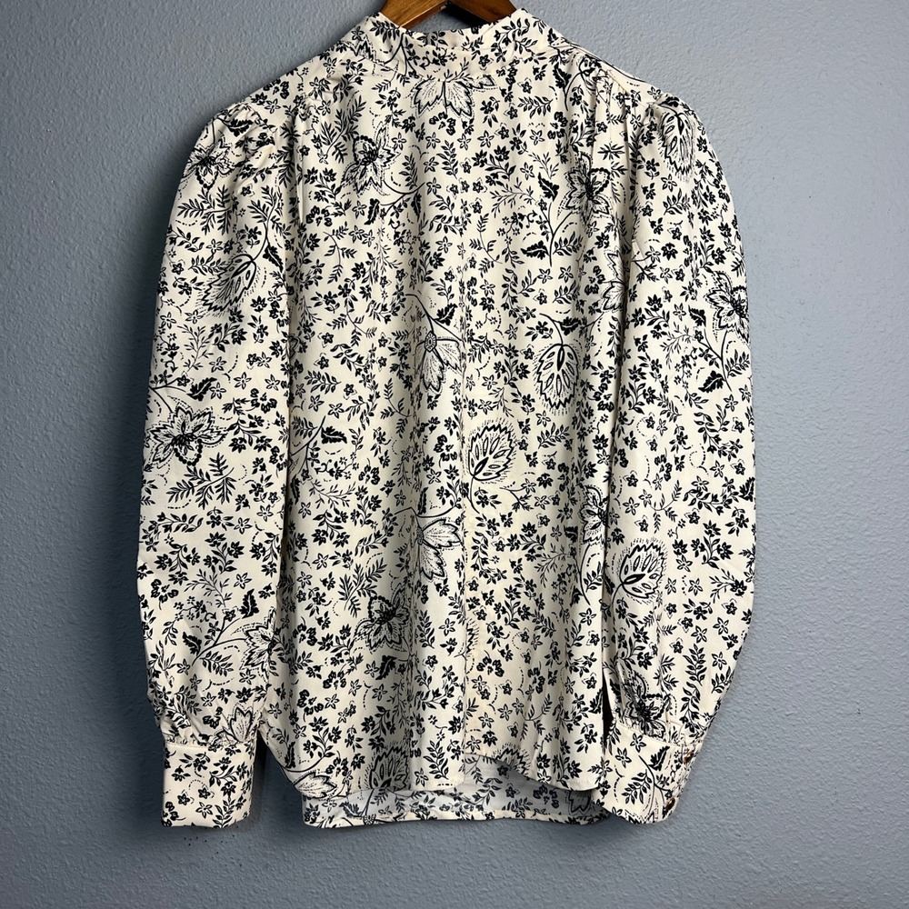 LOFT Floral All Over Granny Core Print Tie Neck Long Sleeve Blouse Top Size M